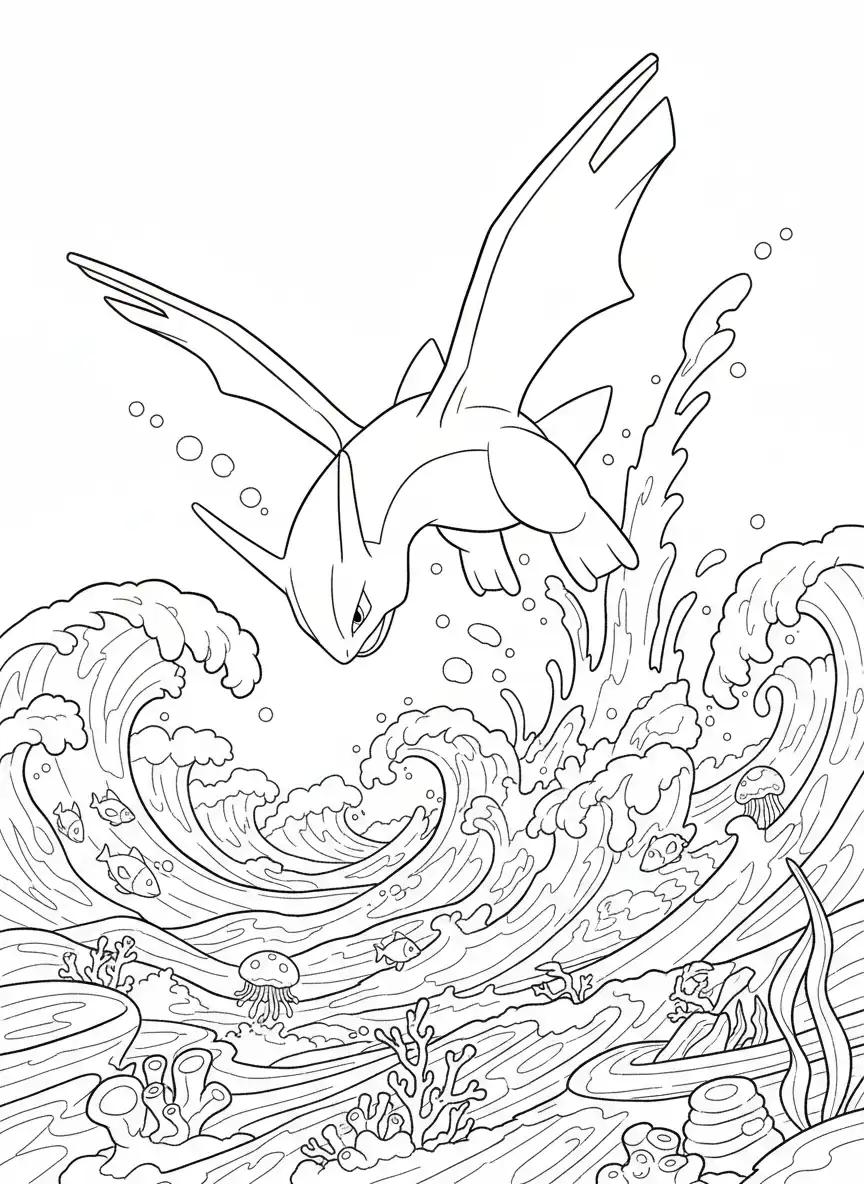 Lugia taucht in Meereswellen