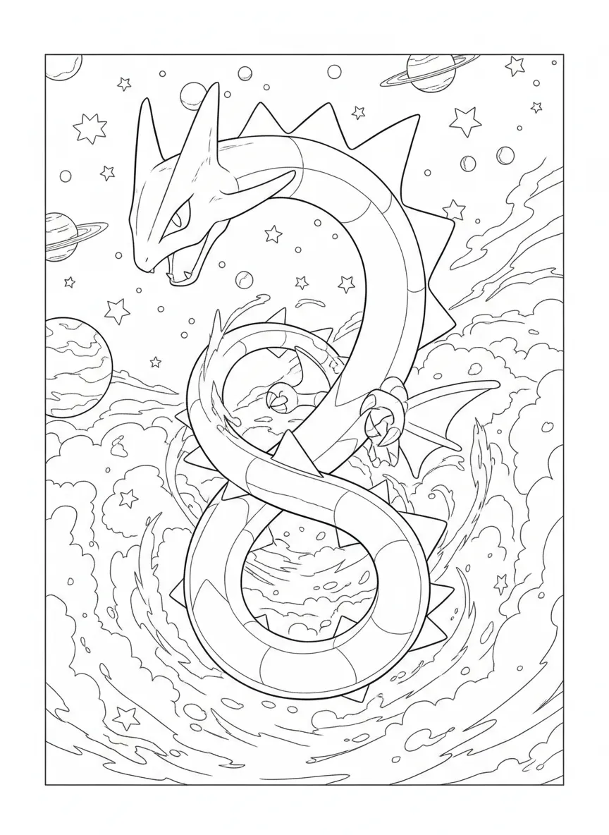 Rayquaza gleitet durch das Weltall