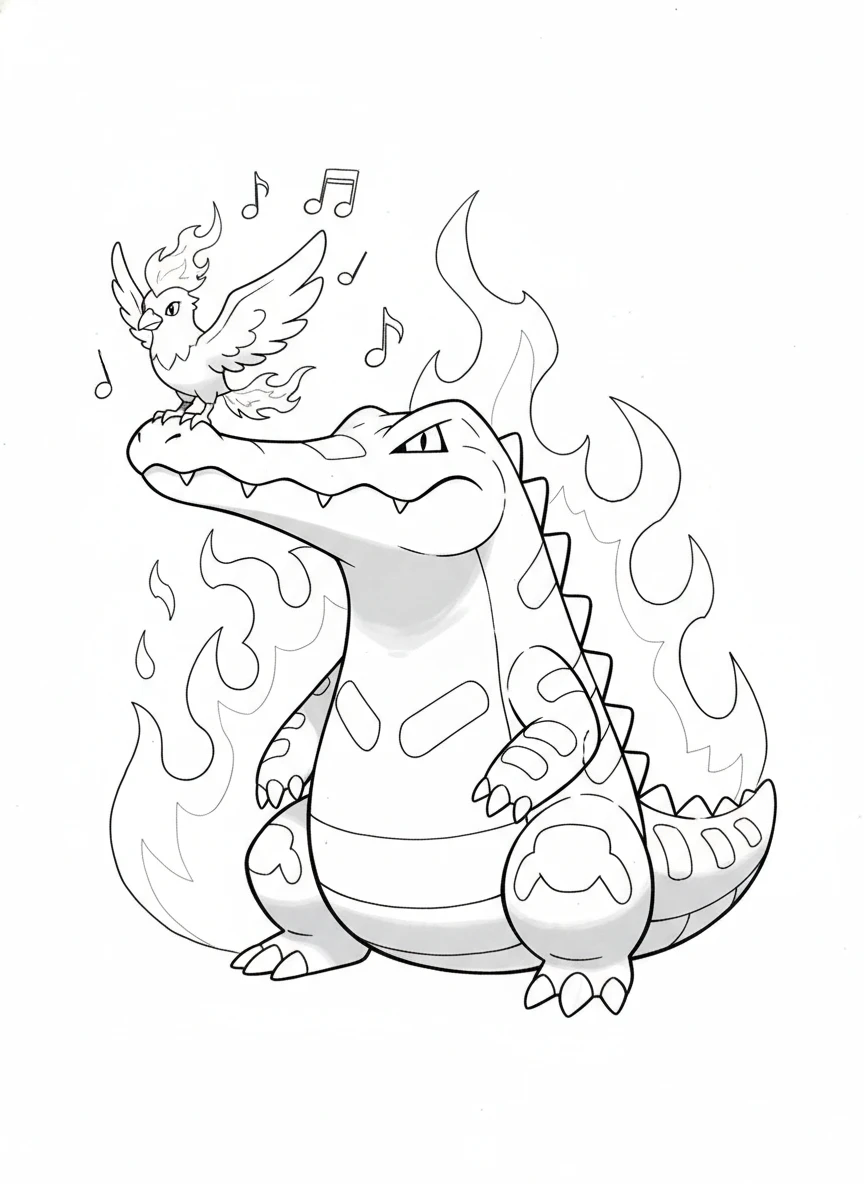 Skeledirge mit kleinem Feuervogel