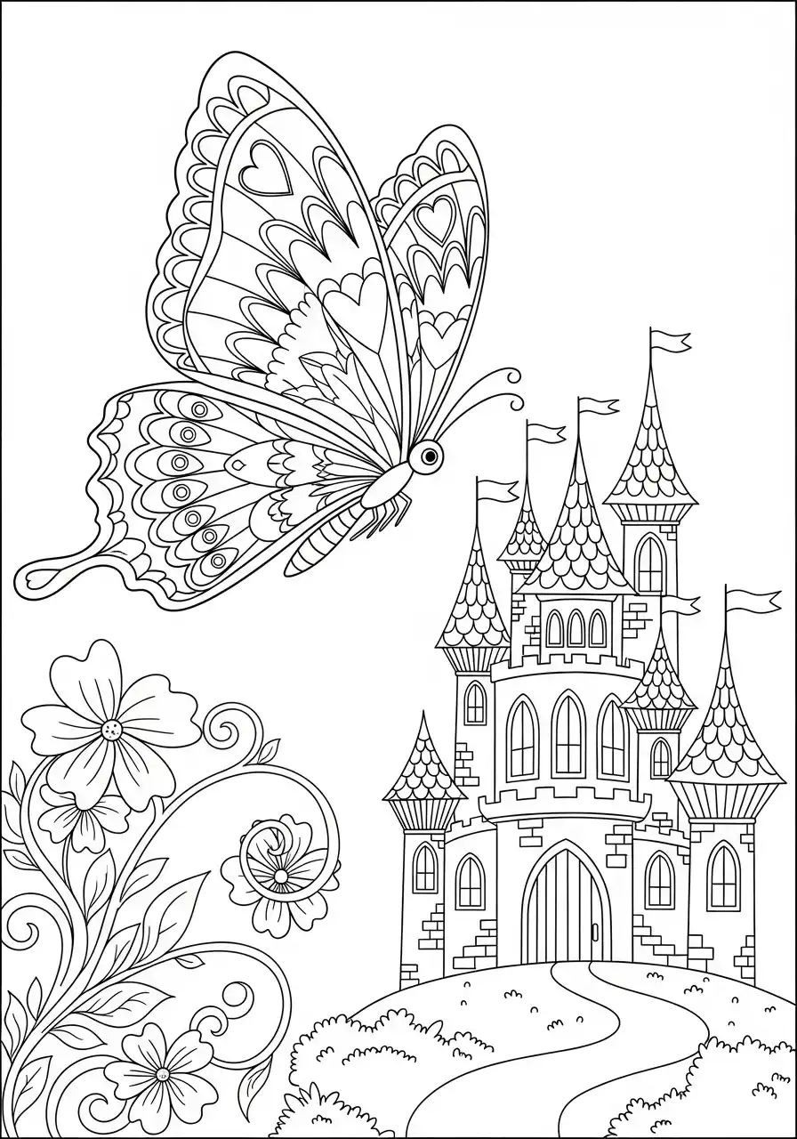 Schmetterling Ausmalbild am Märchenschloss