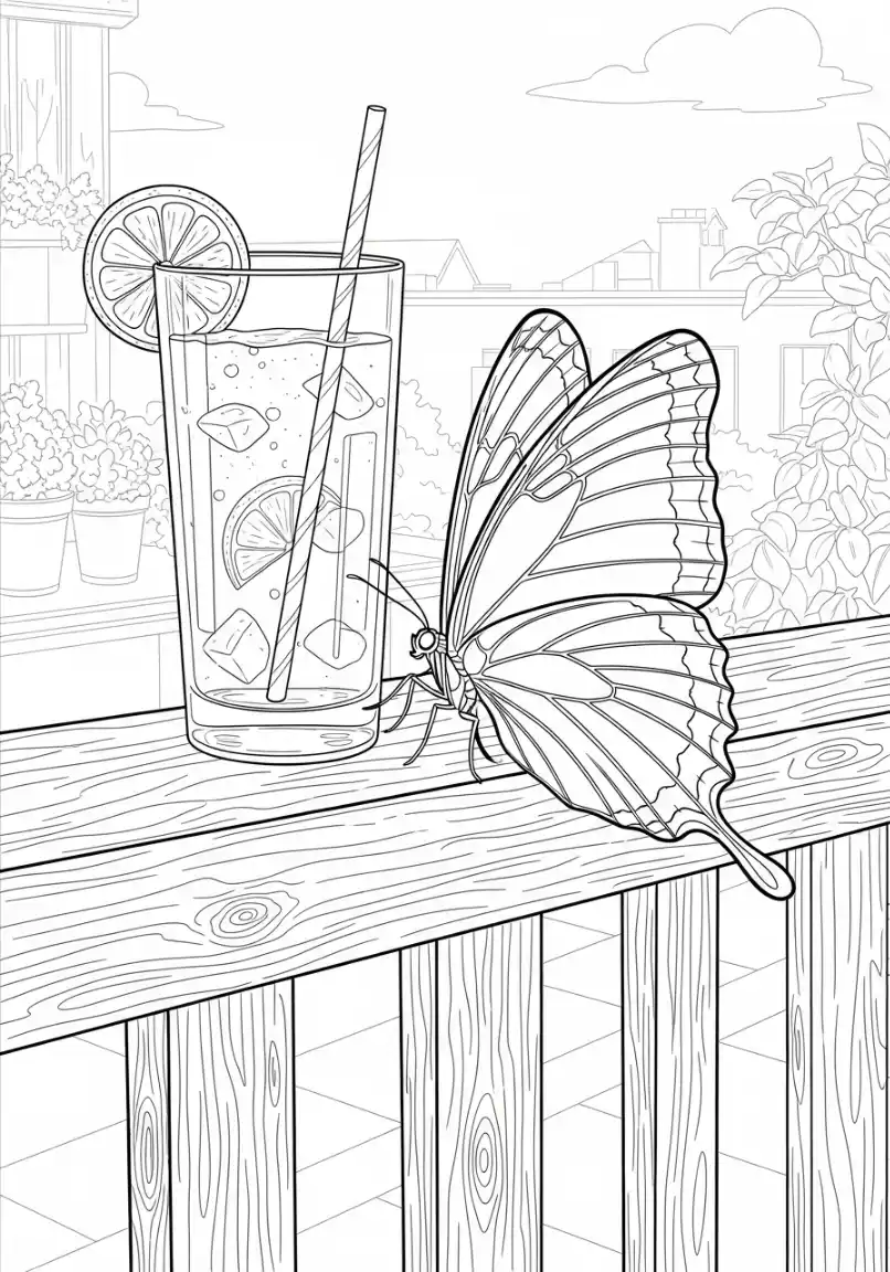 Schmetterling Ausmalbild auf dem Balkon