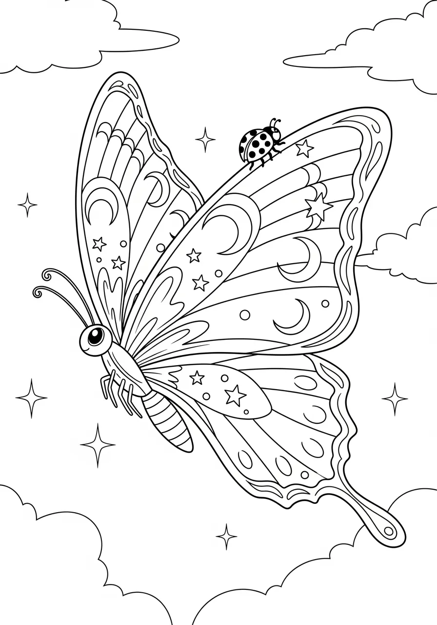 Großer Schmetterling mit kleinem Marienkäfer