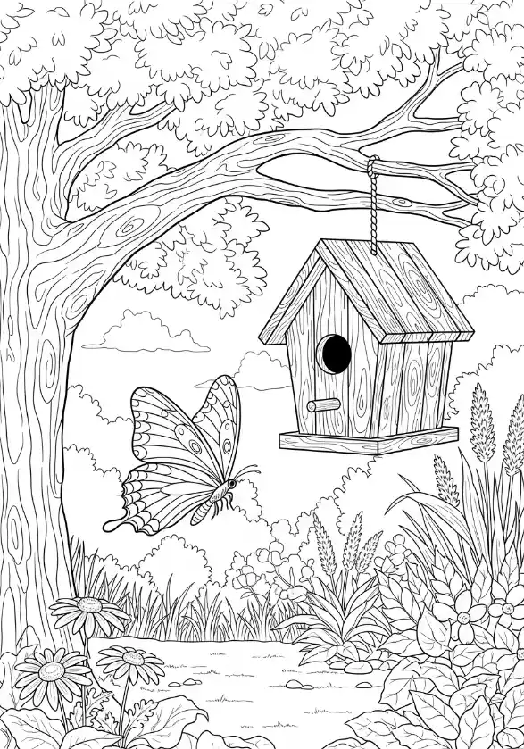 Schmetterling am Vogelhaus im Garten