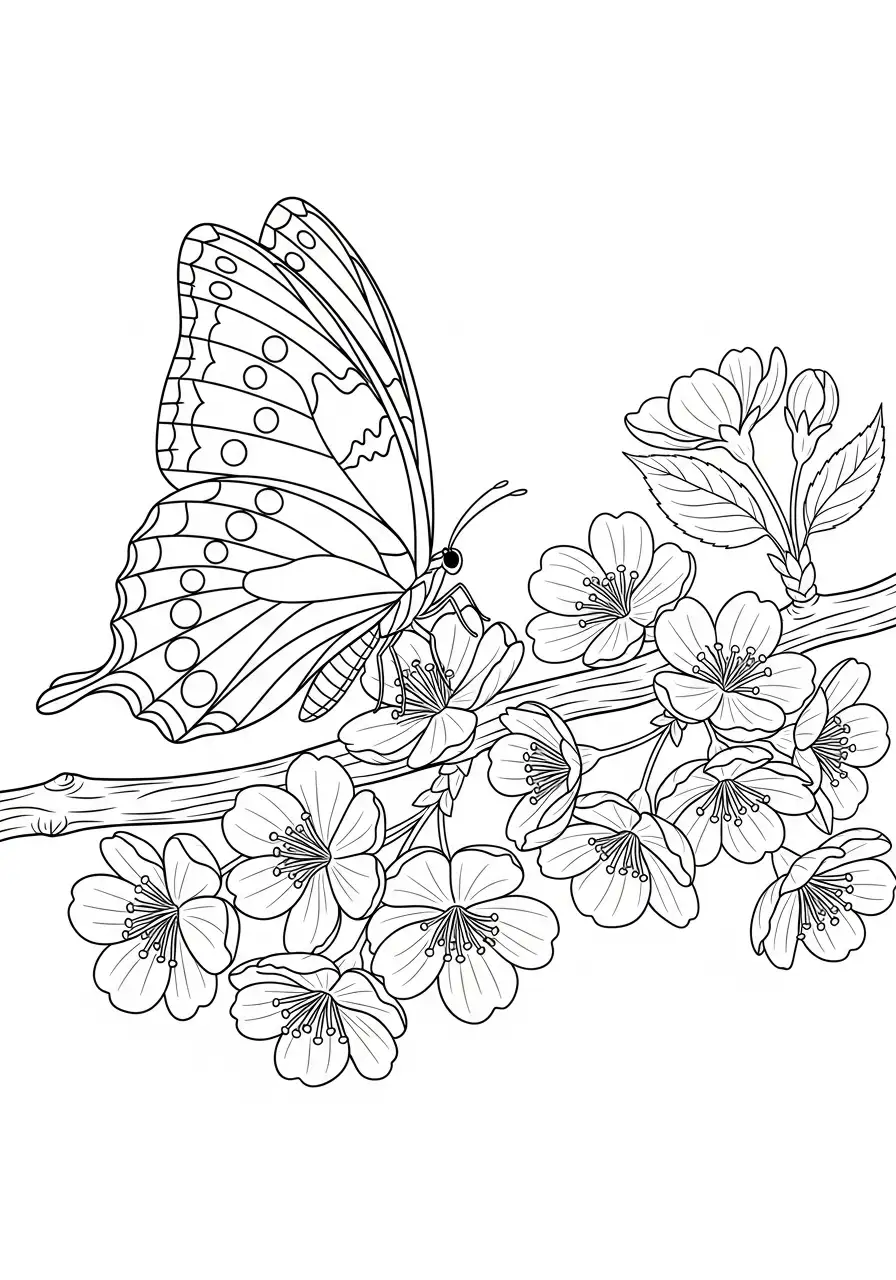 Schmetterling auf einem Kirschblütenzweig