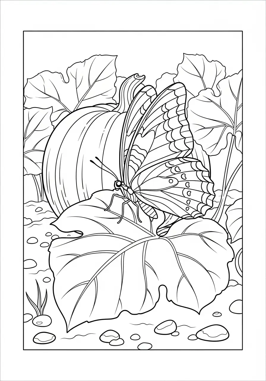 Schmetterling auf einem Kürbisblatt