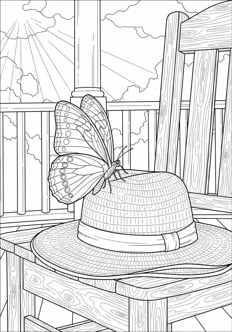 Schmetterling auf einem Strohhut
