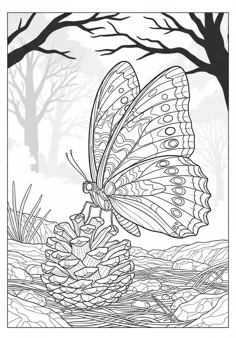 Schmetterling auf einem Tannenzapfen