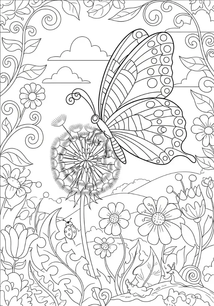 Schmetterling auf einer Pusteblume