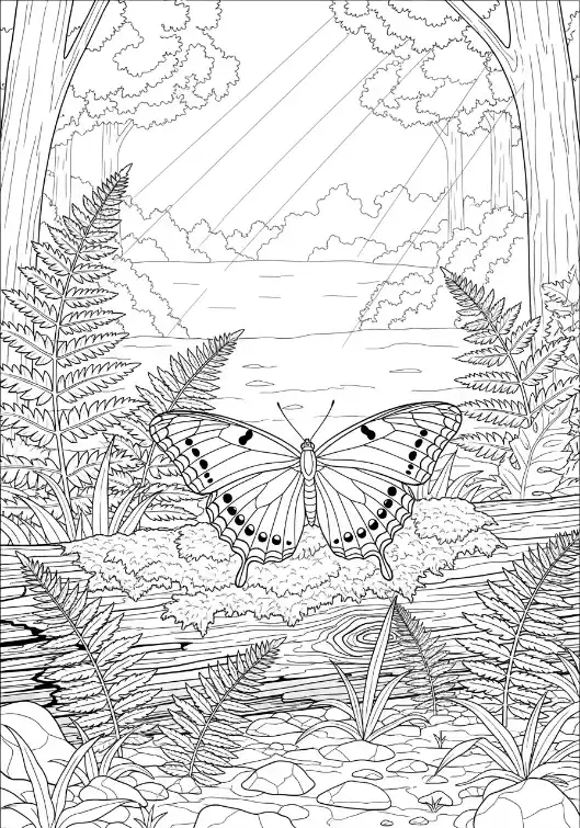 Schmetterling auf moosigem Baumstamm