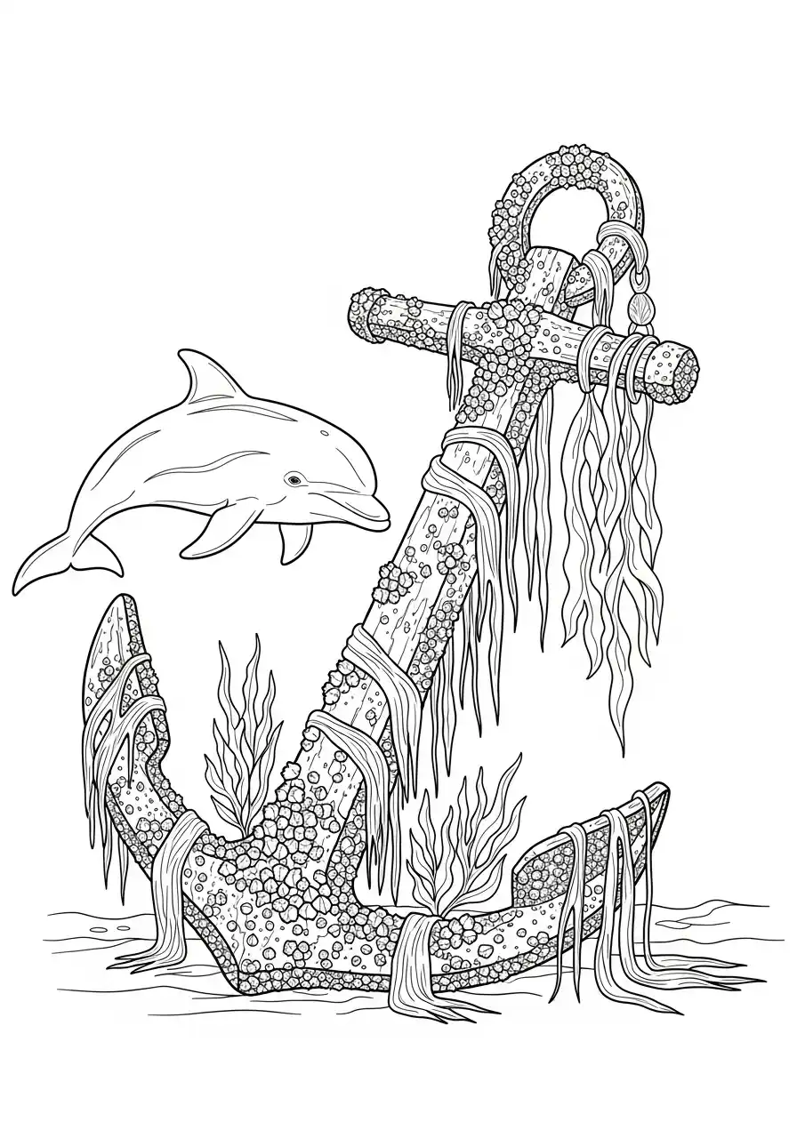 Delfin am alten Schiffsanker