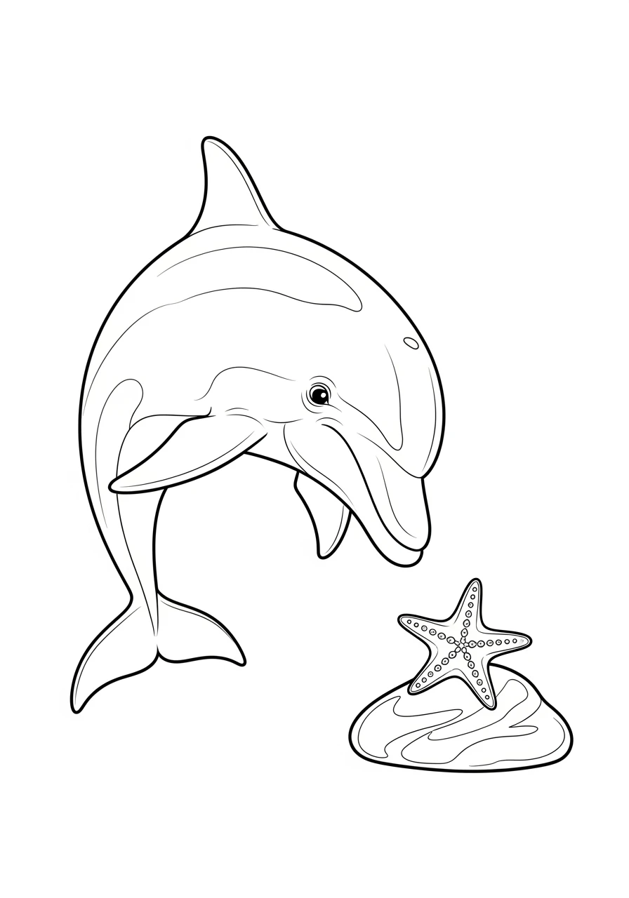 Delfin beobachtet einen Seestern