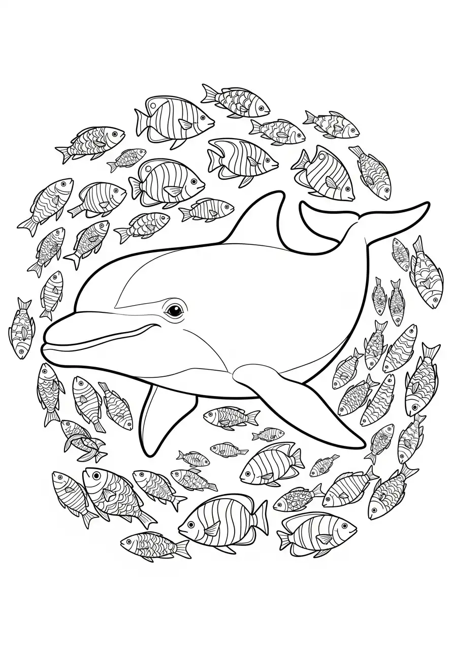 Delfin mit tropischen Fischen