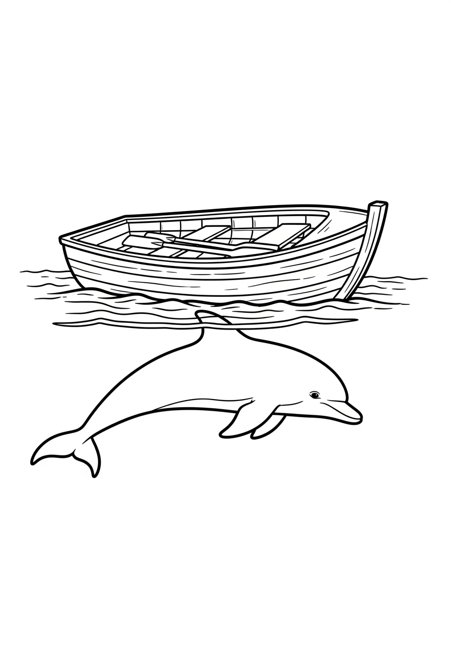 Delfin unter einem kleinen Boot