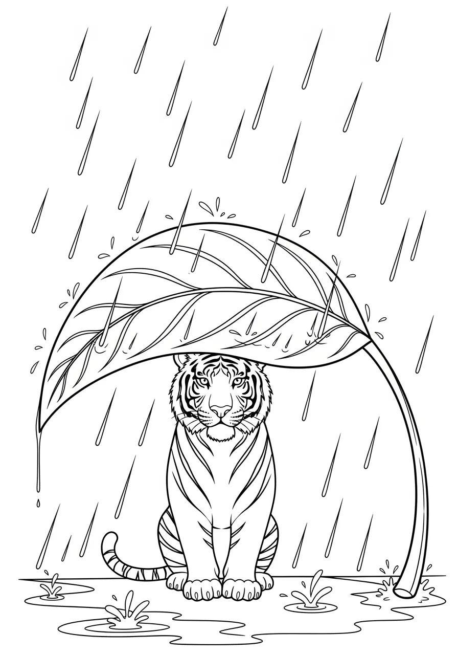 Ausmalbild Tiger im Regen