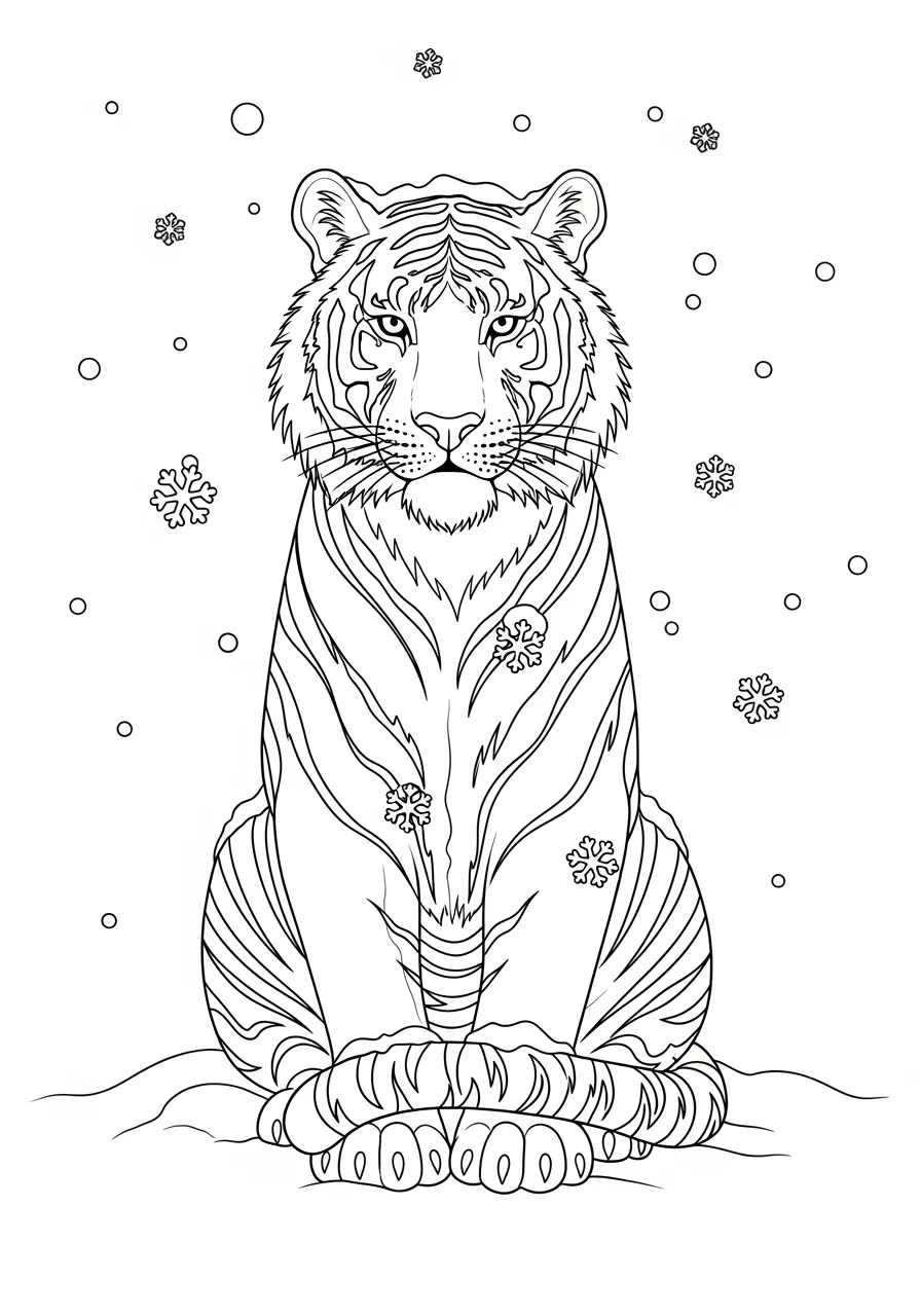 Ausmalbild Tiger im Schnee