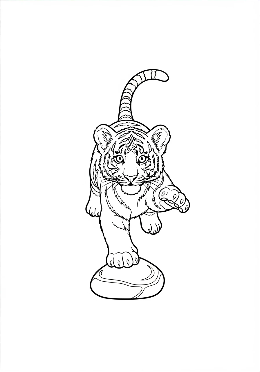 Kleiner Tiger balanciert auf Stein