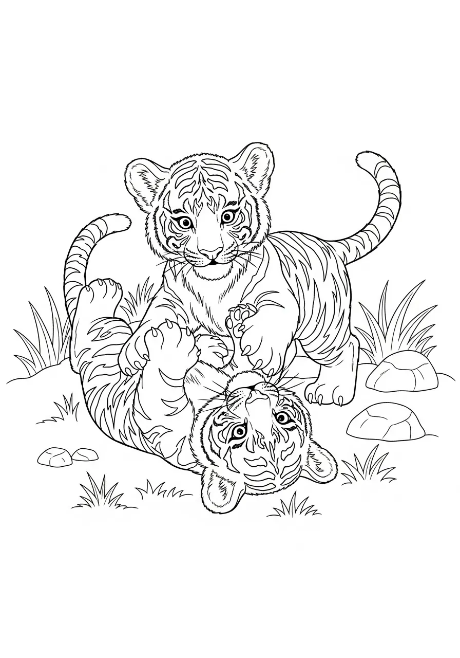 Spielende Tigerbabys im Gras