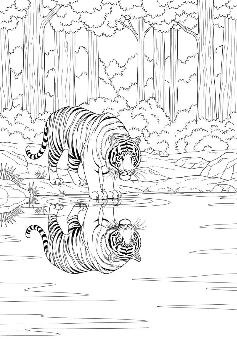 Tiger am stillen Waldsee