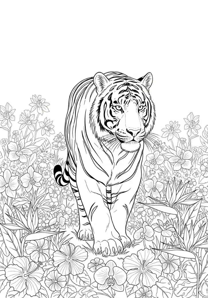 Tiger auf einer Blumenwiese