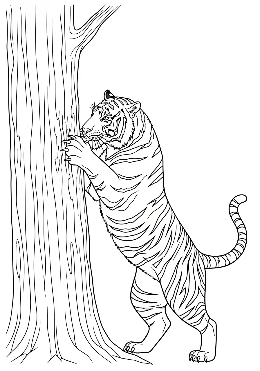 Tiger schärft Krallen am Baum