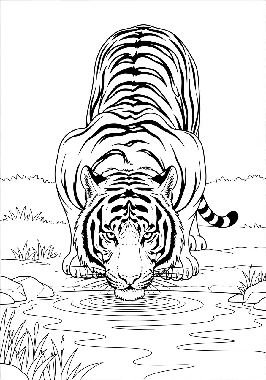 Tiger trinkt am Teich