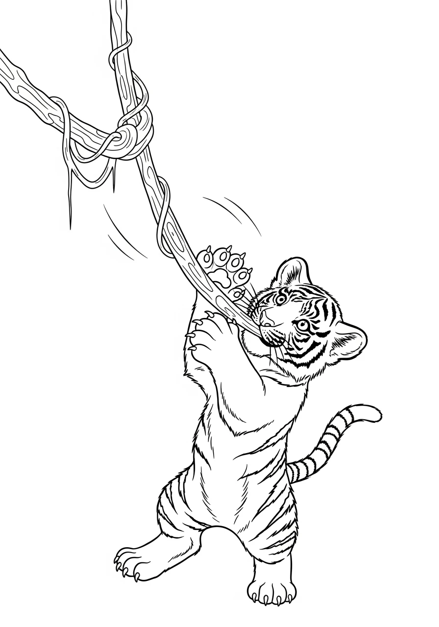 Tigerjunges spielt mit Liane