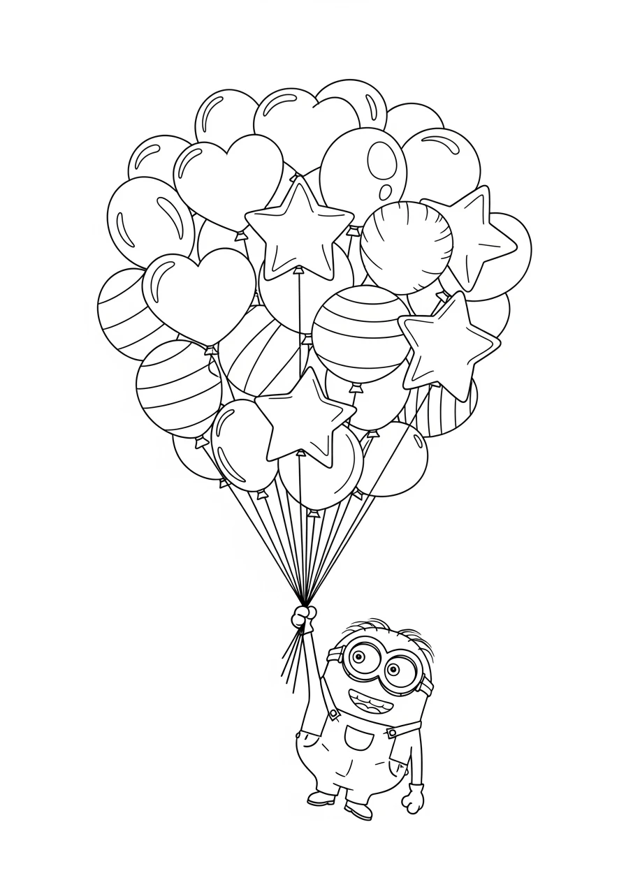 Minion schwebt mit Luftballons