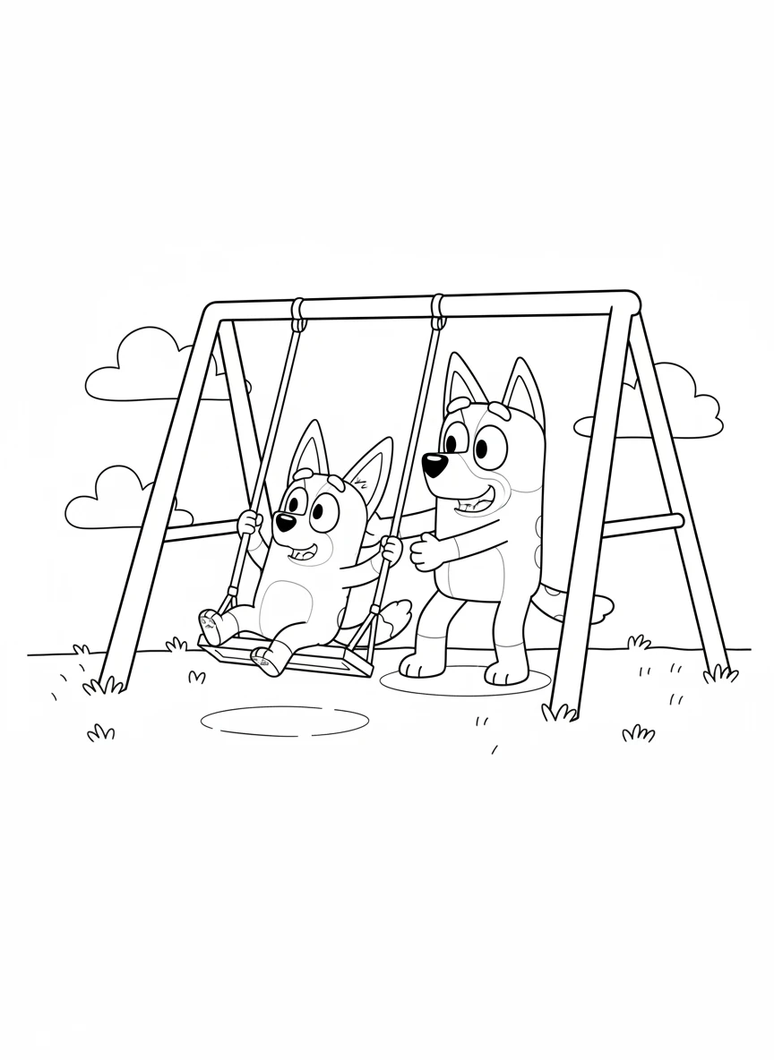 Bandit schubst Bingo auf Schaukel