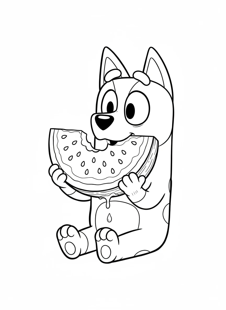 Bingo isst eine saftige Wassermelone