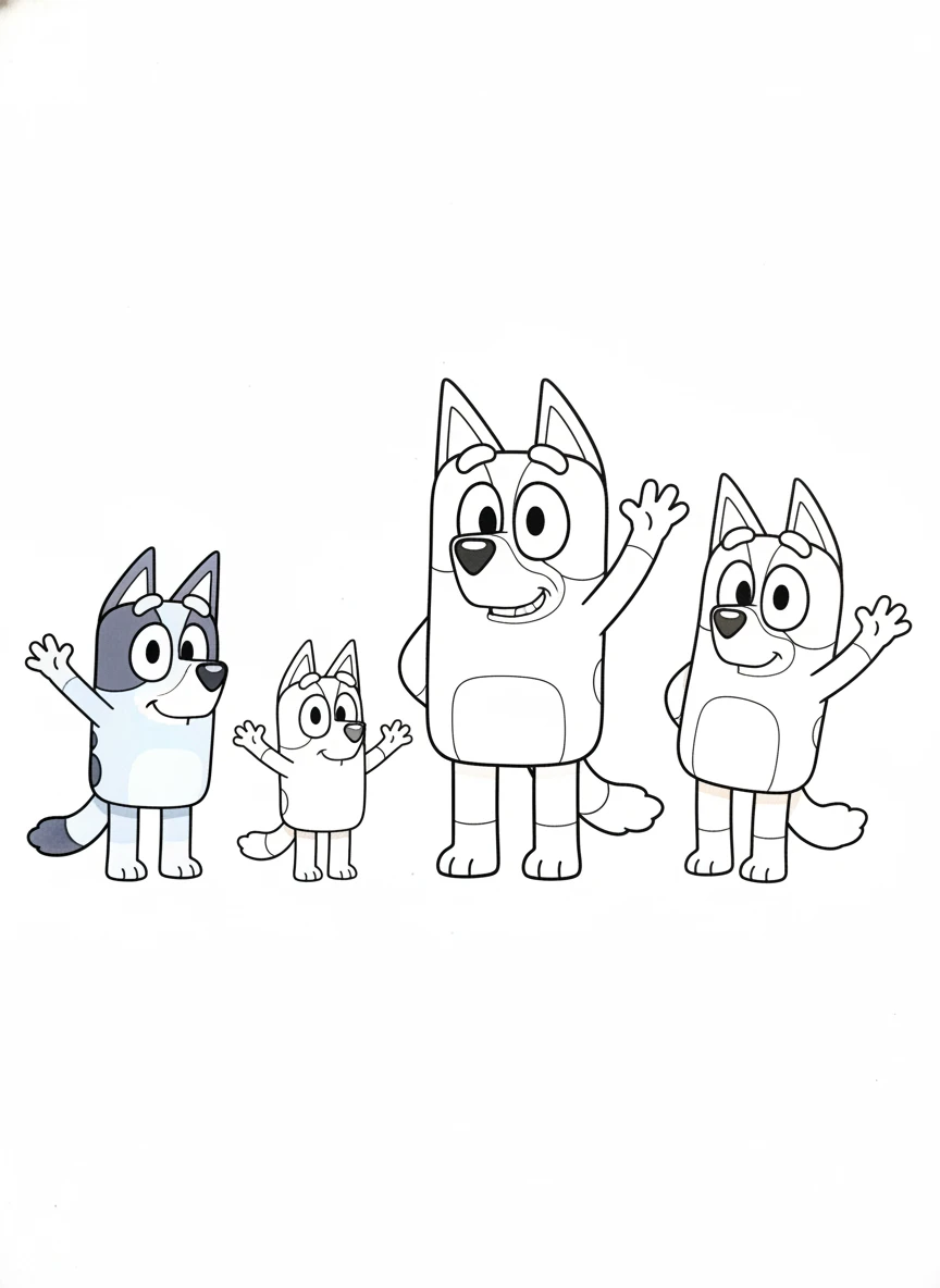 Bluey Ausmalbilder Heeler Familie winkt