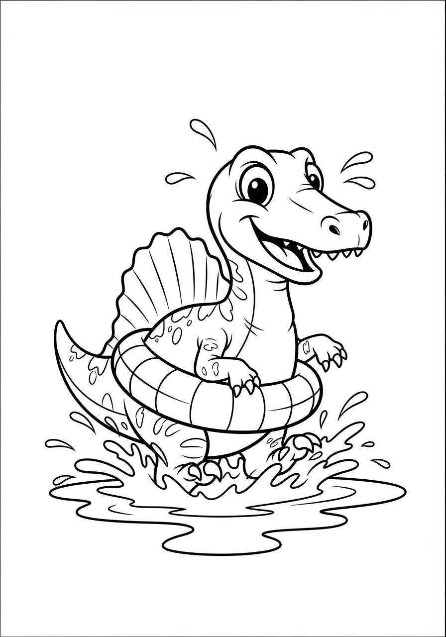 Cartoon-Spinosaurus planscht in Pfütze