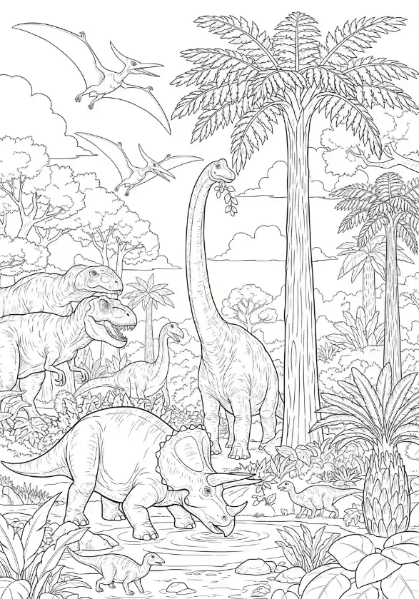 Dinosaurier am prähistorischen Wasserloch