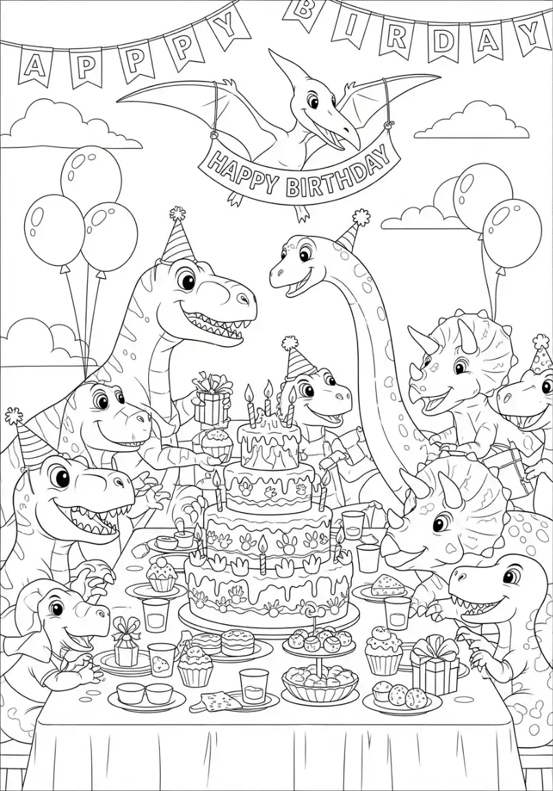 Dinosaurier-Party mit großem Kuchen