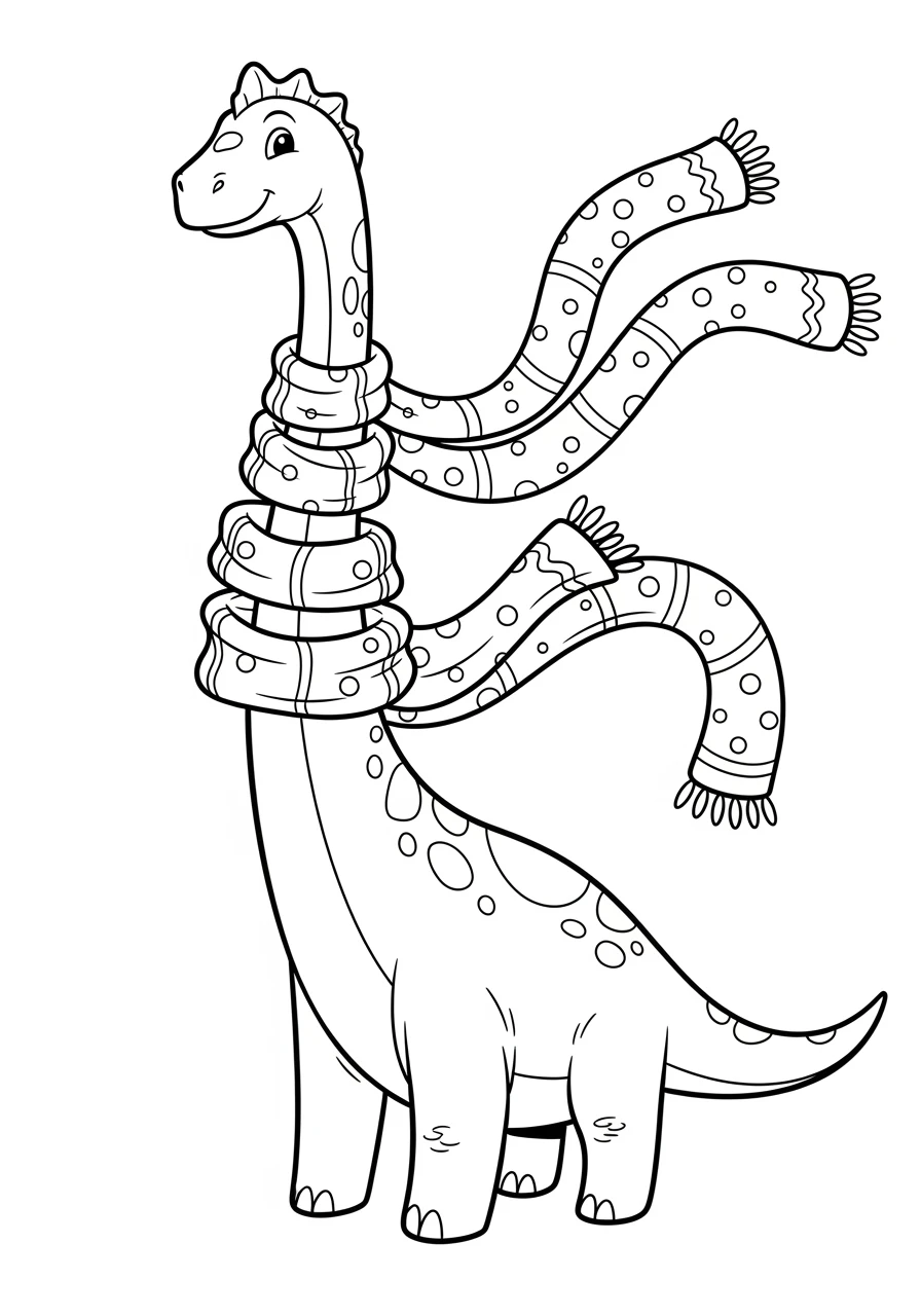 Diplodocus mit langem Winterschal