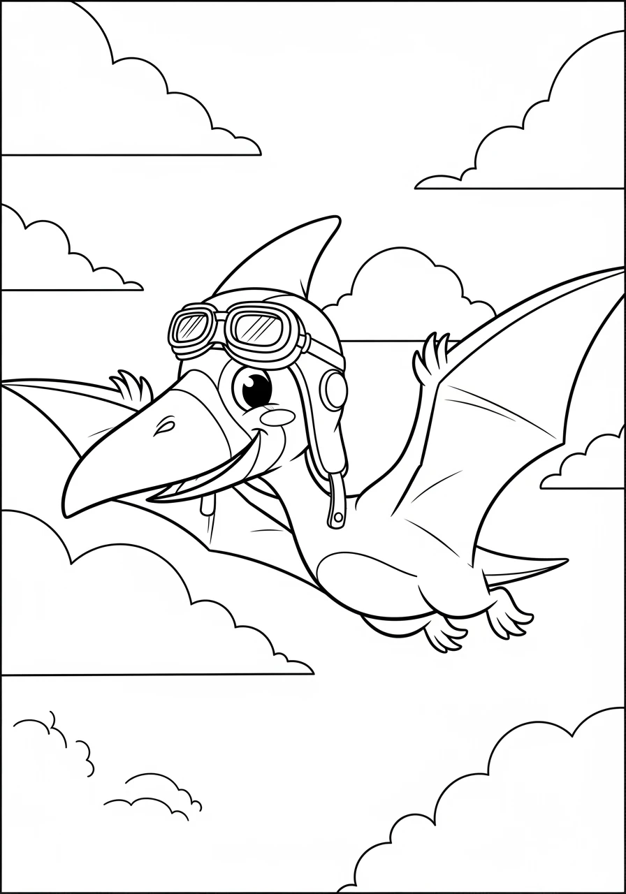 Fliegender Pterodactylus mit Fliegerbrille