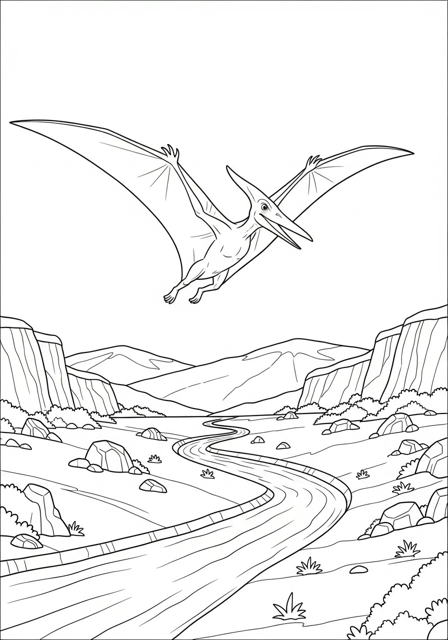 Flugsaurier über weitem Flusstal