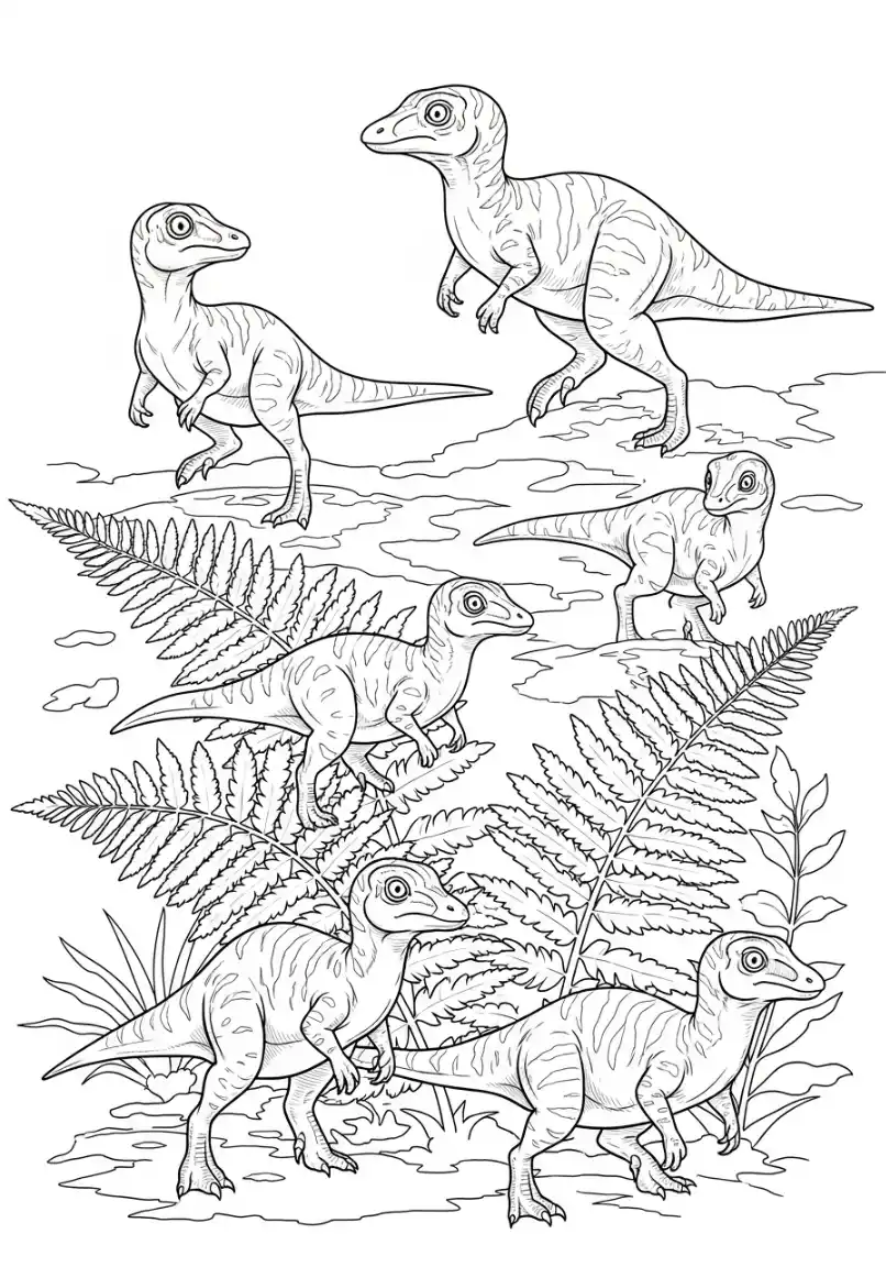 Kleine Dinosaurier im Farnwald