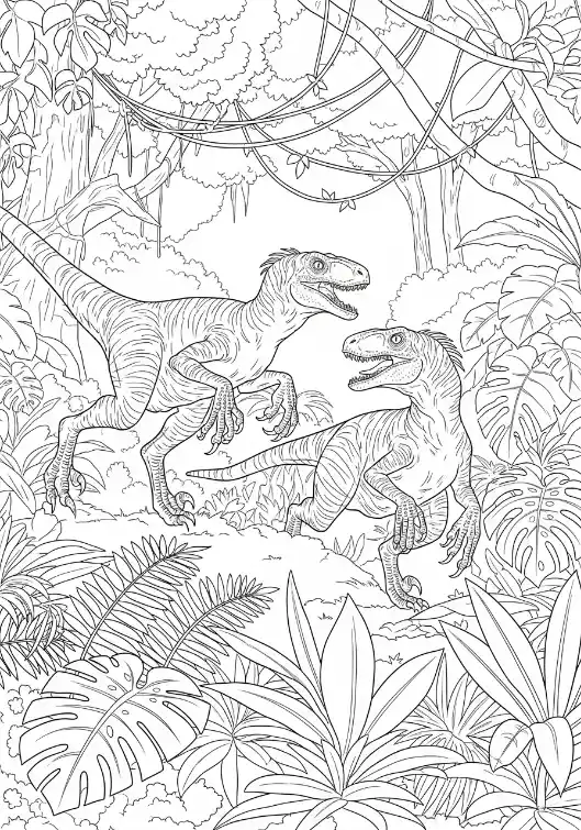 Raptoren-Rudel im dichten Urwald