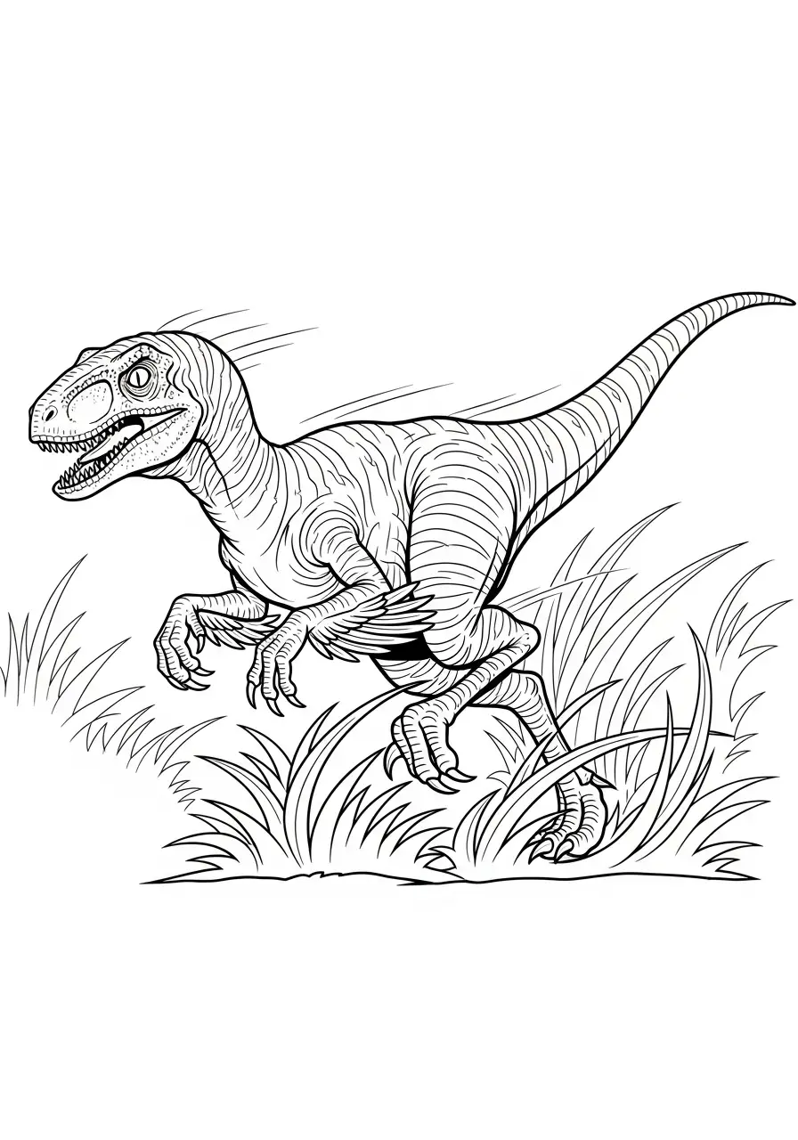 Velociraptor rennt durch hohes Gras