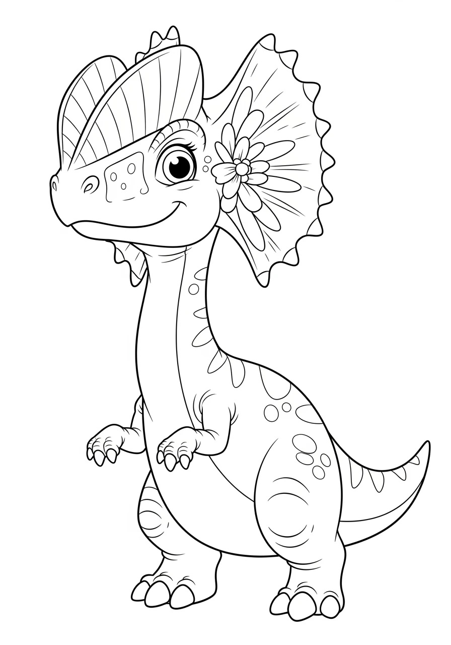 Zwinkernder Dino mit Blütenkragen