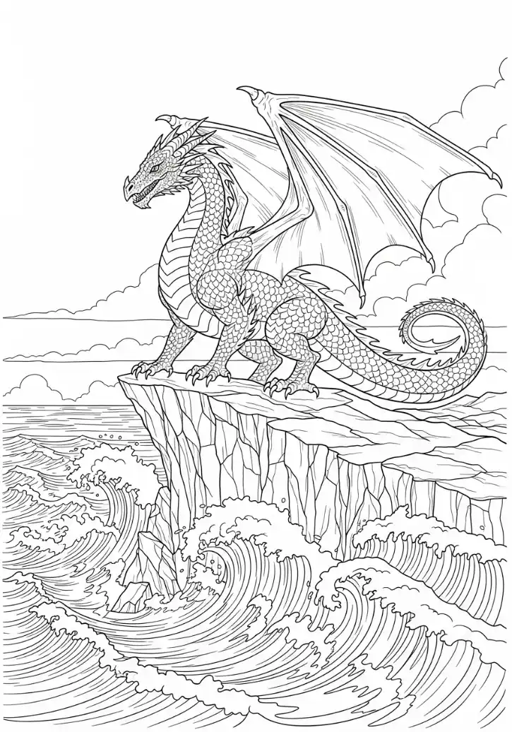 Drache Ausmalbild auf einer Klippe