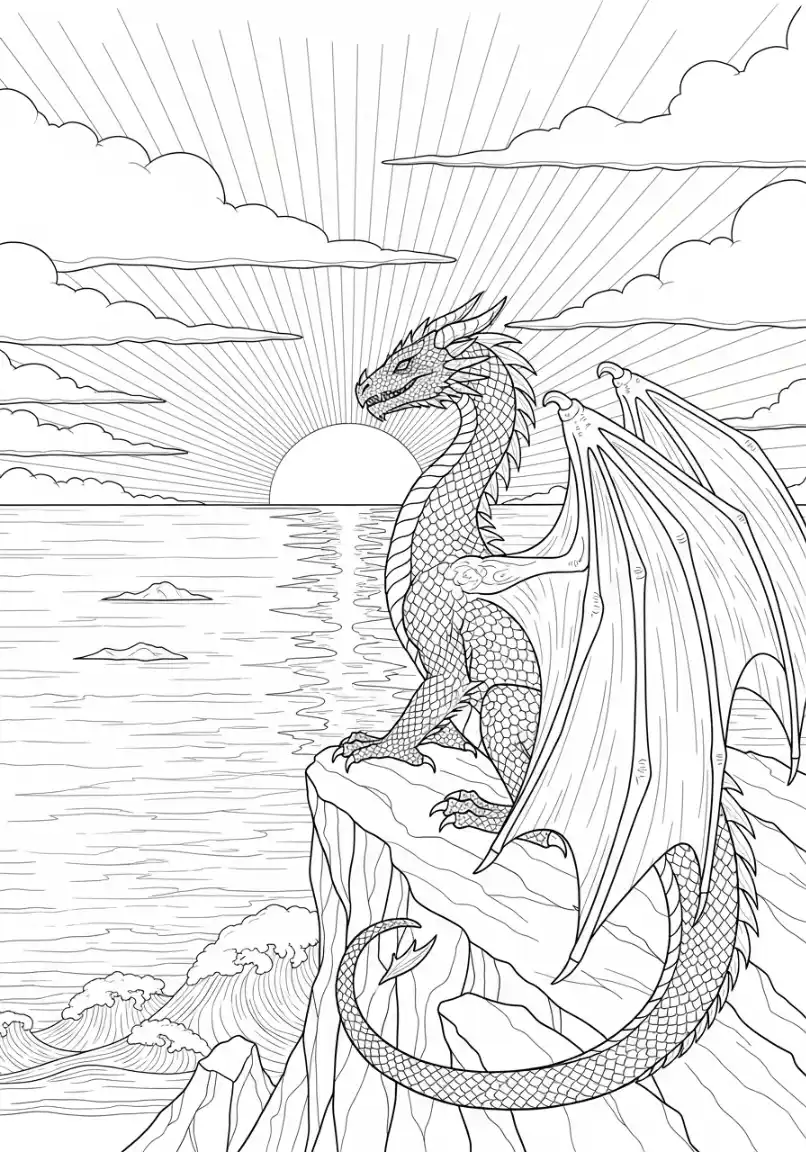 Drache am Meer bei Sonnenuntergang
