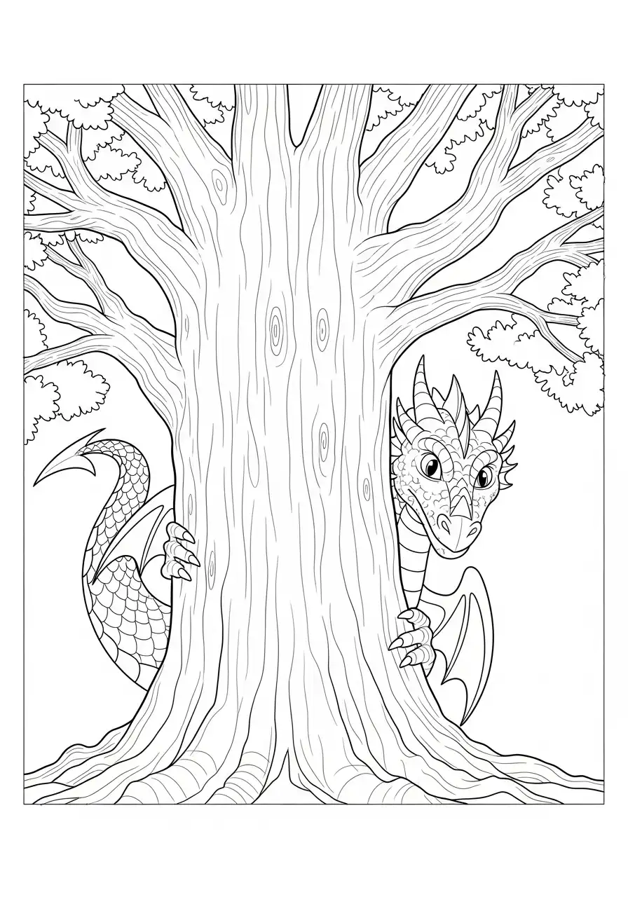 Drache hinter einer Eiche