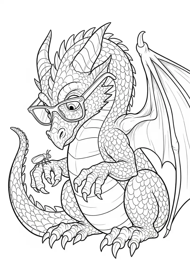 Drache mit Brille und Käfer