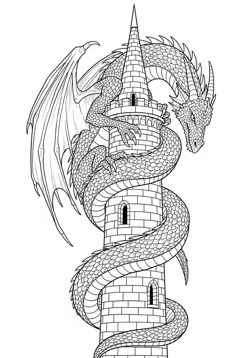 Drache umschlingt einen Steinturm