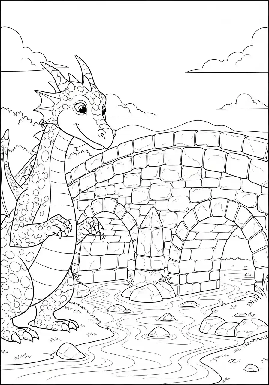 Drache vor alter Steinbrücke