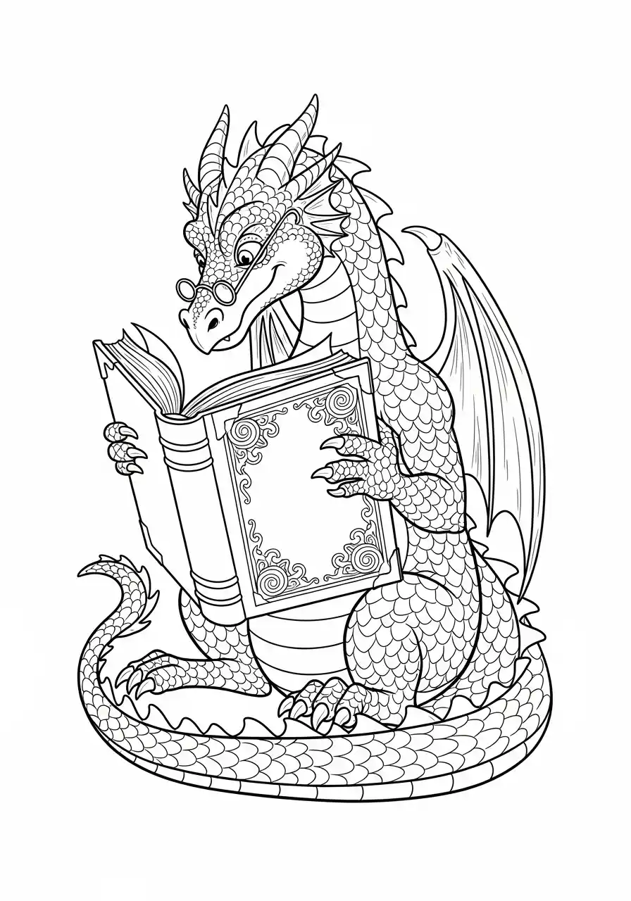 Lesender Drache mit Brille