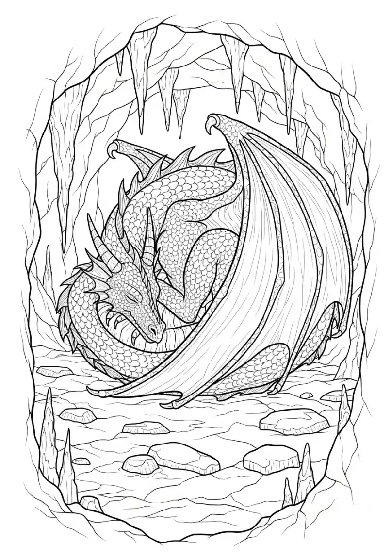 Schlafender Drache in einer Höhle