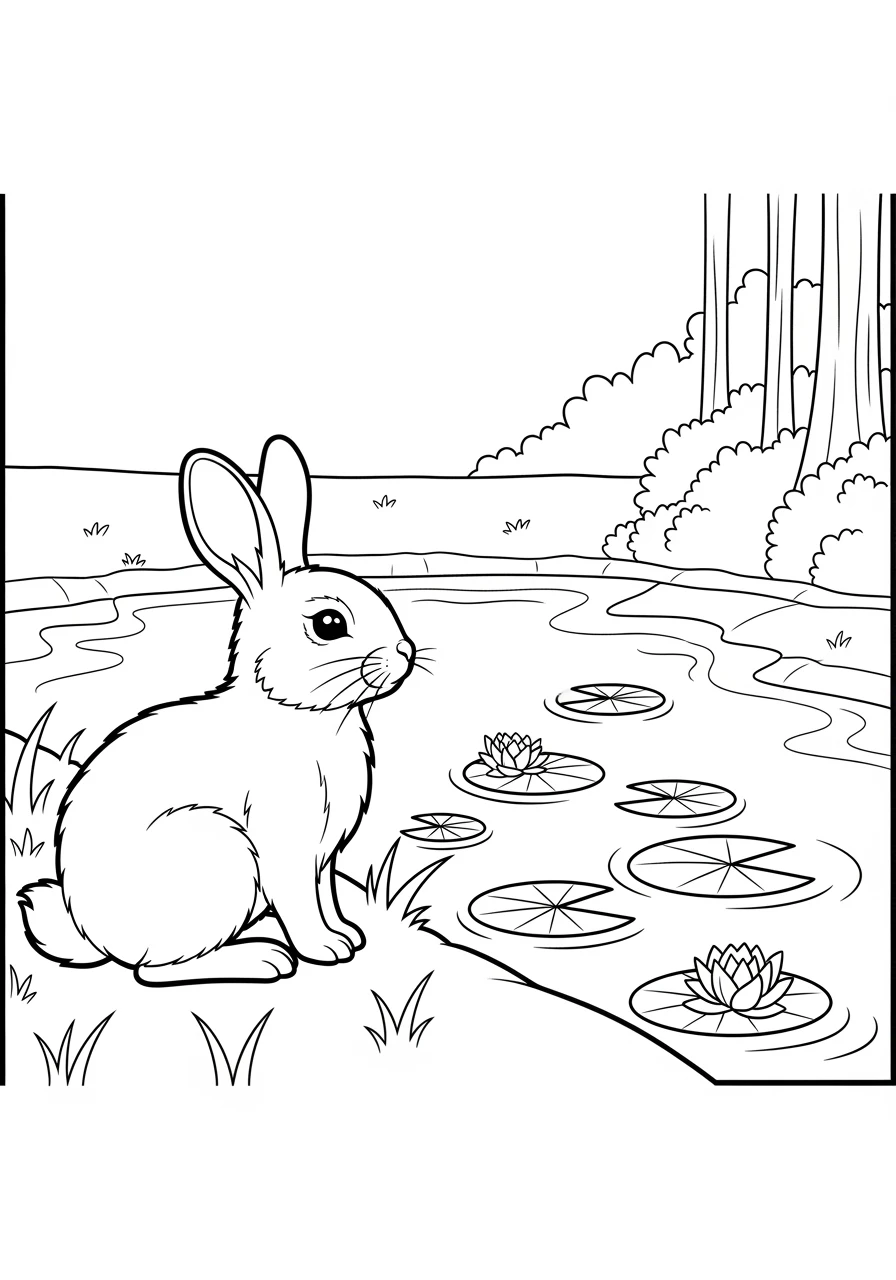 Hase an einem Waldteich