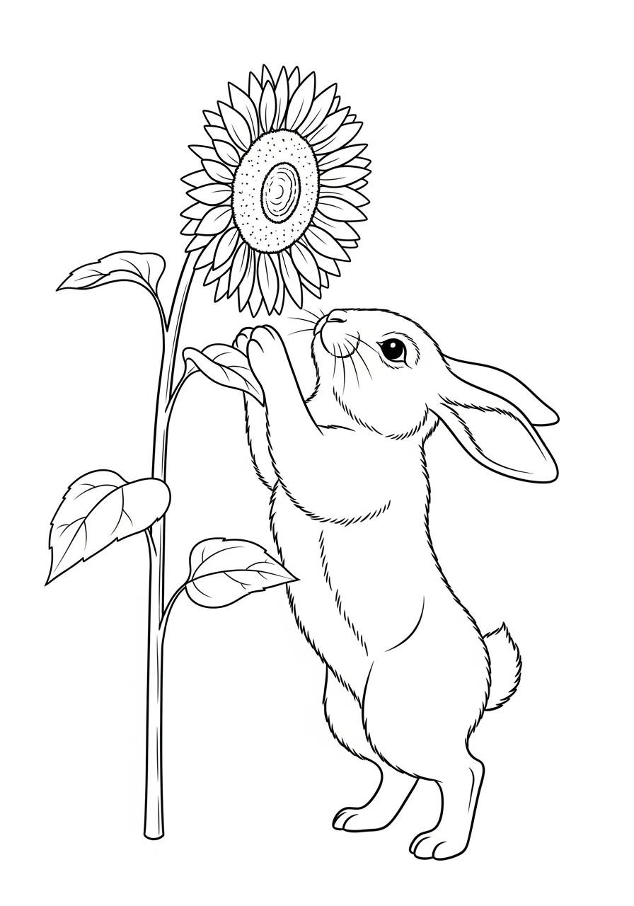 Hase an einer Sonnenblume